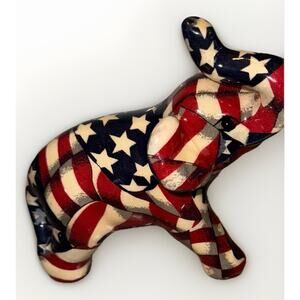 Vintage LaVie Elephant Figurine Stars And Stripes Pattern Americana Mascot 6x5